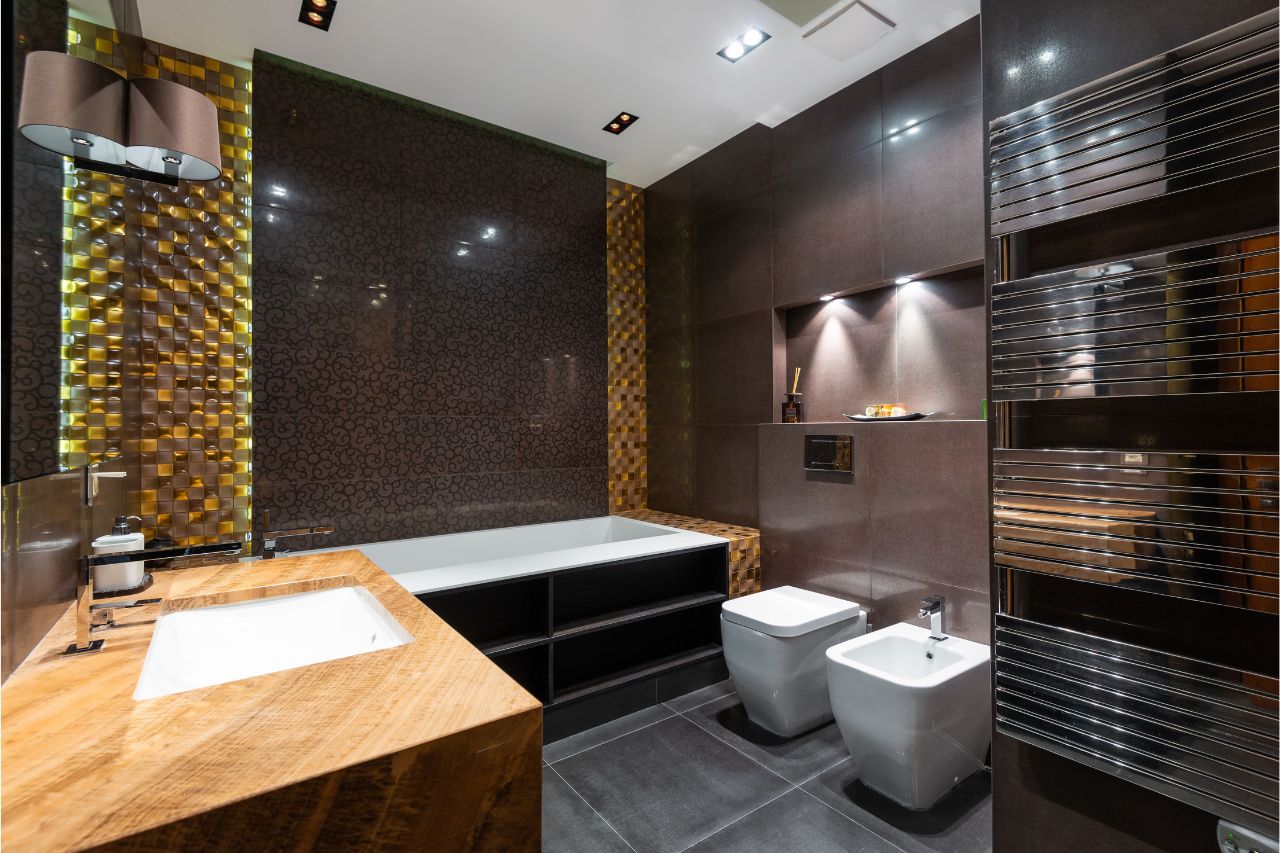 Luxury dark bathroom remodeling project